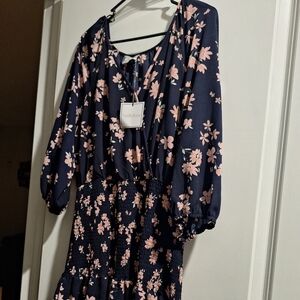 Premier Amour, dark blue flowery dress, long sleeves, medium
